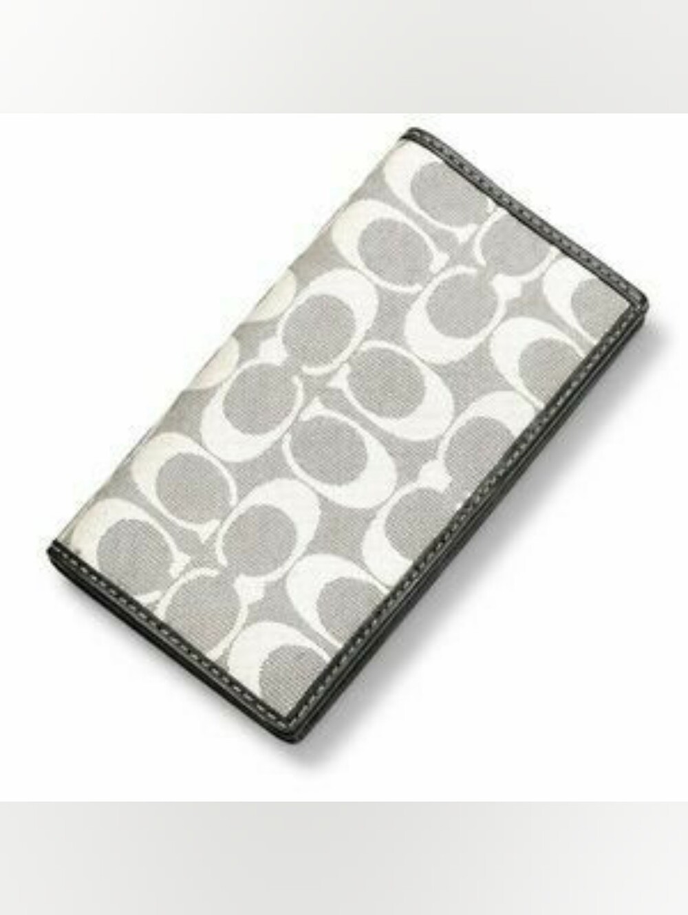 Coach signature checkbook wallet grey n white jacquard monogram pattern